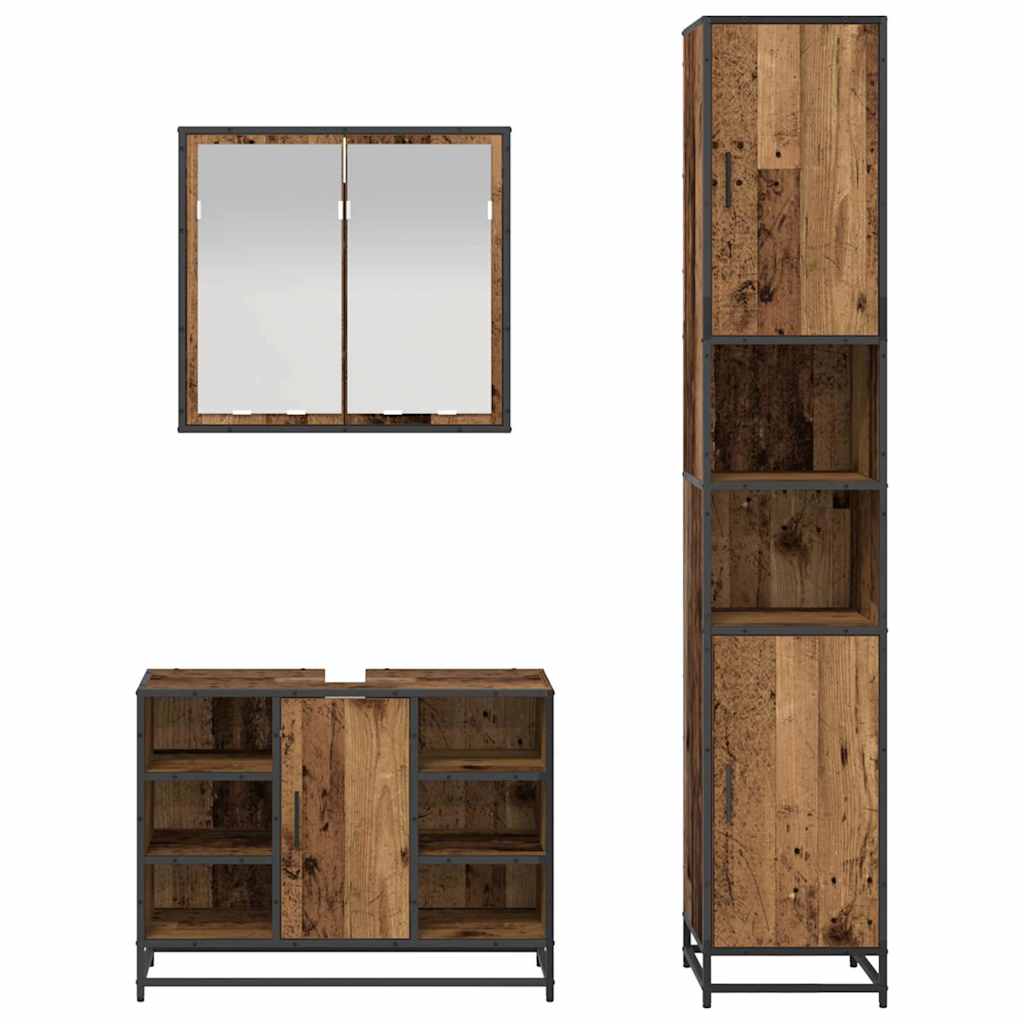 Badkamermeubelset 3 pcs Oud hout 80 x 33 x 60 cm Bewerkt hout