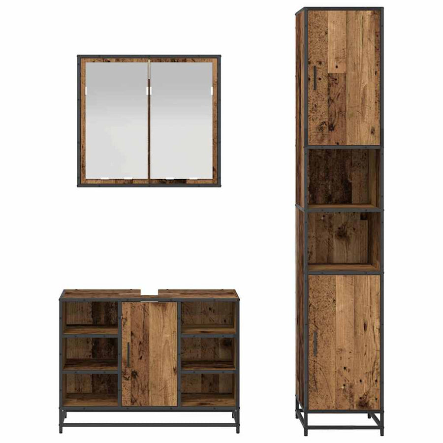 Badkamermeubelset 3 pcs Oud hout 80 x 33 x 60 cm Bewerkt hout