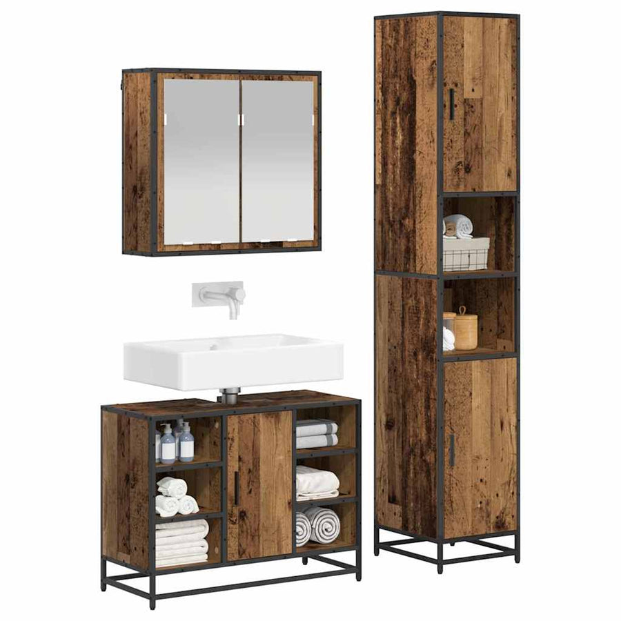 Badkamermeubelset 3 pcs Oud hout 80 x 33 x 60 cm Bewerkt hout