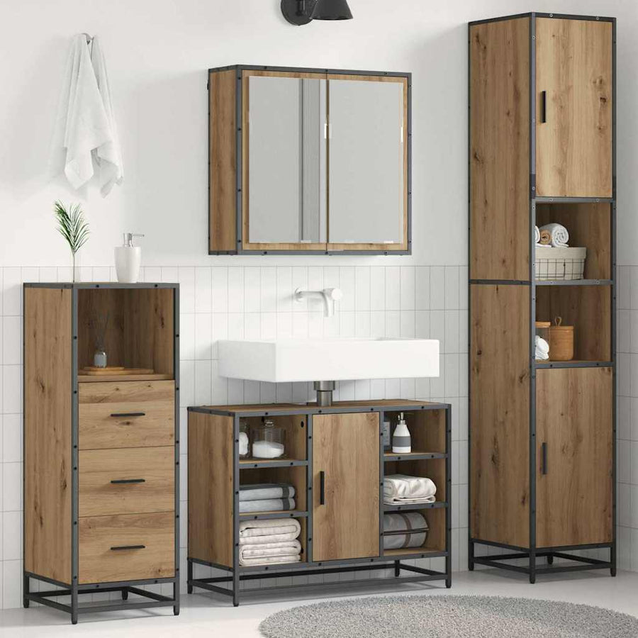 Badkamermeubelset Met Plank 3 Pcs Artisan Eiken Bewerkt Hout artisanaal eikenkleurig