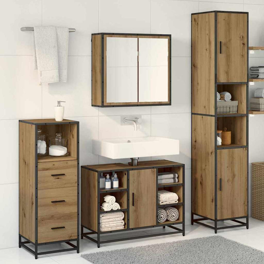 Badkamermeubelset Met Plank 3 Pcs Artisan Eiken Bewerkt Hout artisanaal eikenkleurig