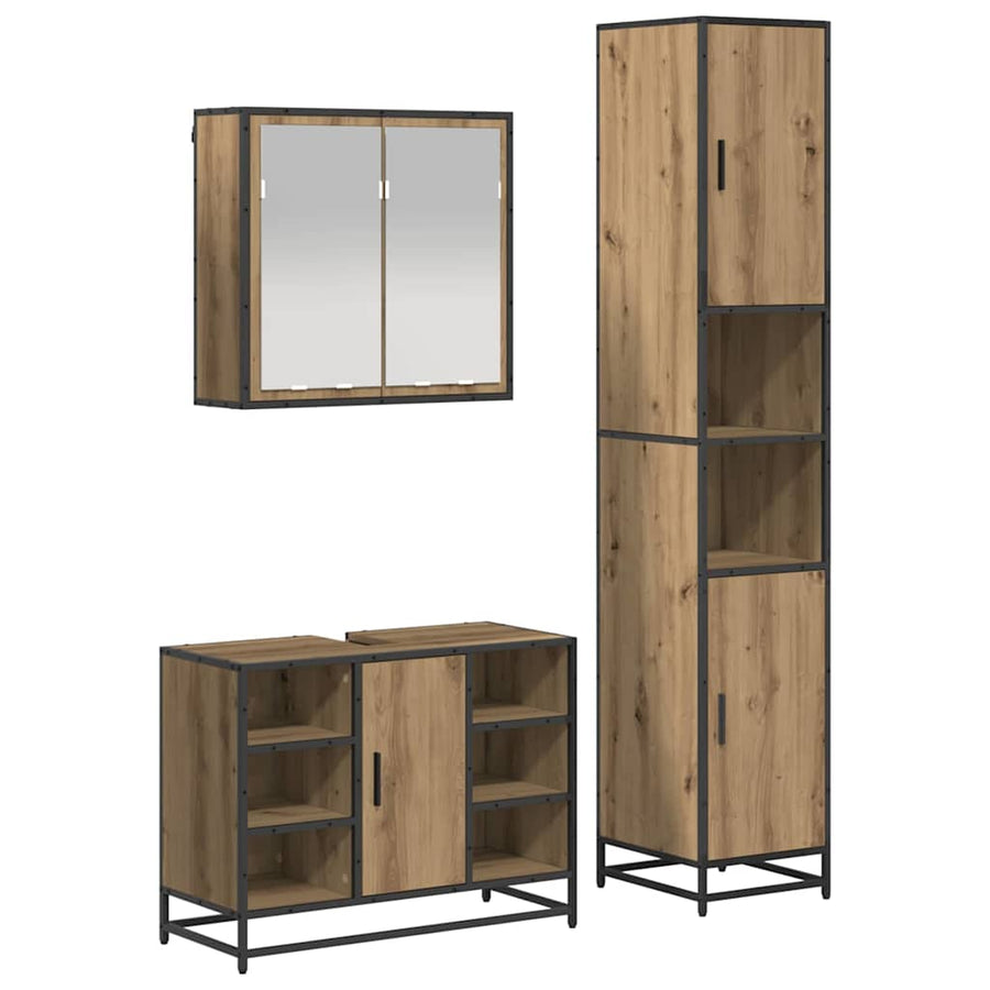 Badkamermeubelset Met Plank 3 Pcs Artisan Eiken Bewerkt Hout artisanaal eikenkleurig