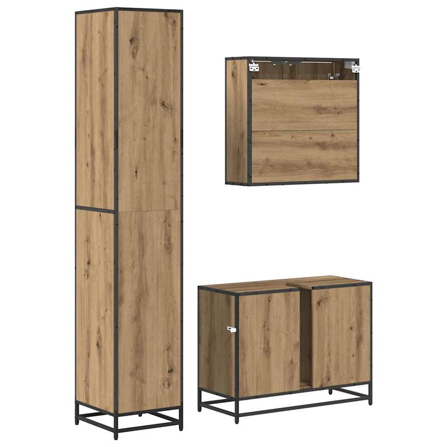 Badkamermeubelset Met Plank 3 Pcs Artisan Eiken Bewerkt Hout artisanaal eikenkleurig