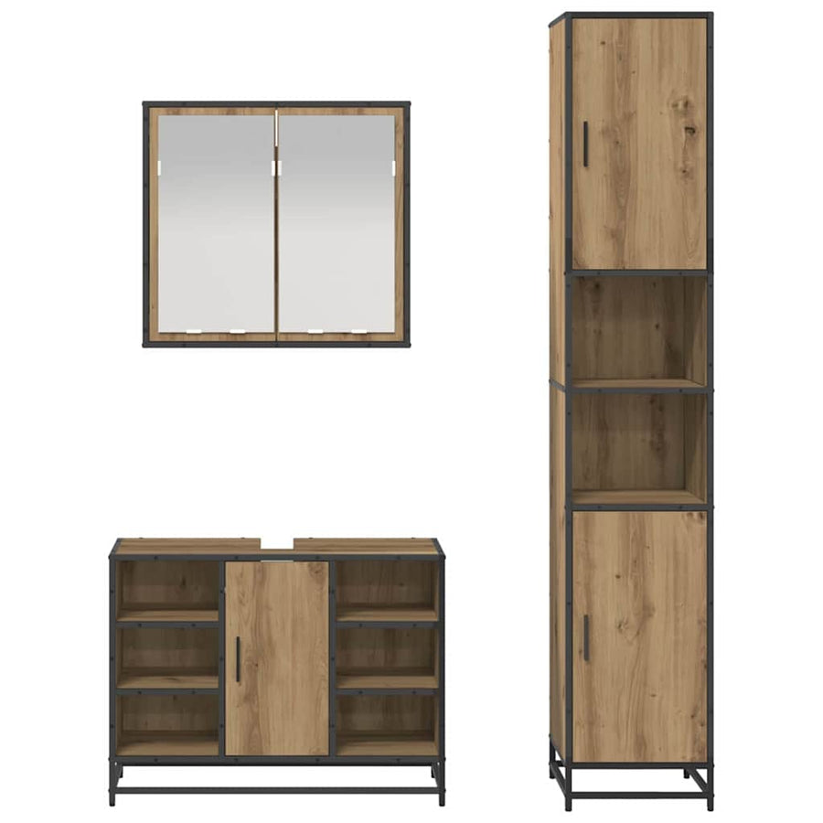 Badkamermeubelset Met Plank 3 Pcs Artisan Eiken Bewerkt Hout artisanaal eikenkleurig