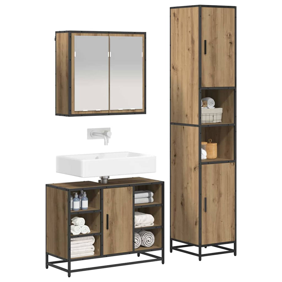 Badkamermeubelset Met Plank 3 Pcs Artisan Eiken Bewerkt Hout artisanaal eikenkleurig