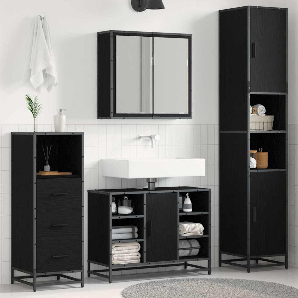 Badkamermeubelset met opslag 3 pcs Zwart eiken 80 x 33 x 60 cm