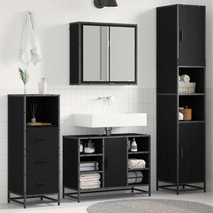 Badkamermeubelset met opslag 3 pcs Zwart eiken 80 x 33 x 60 cm