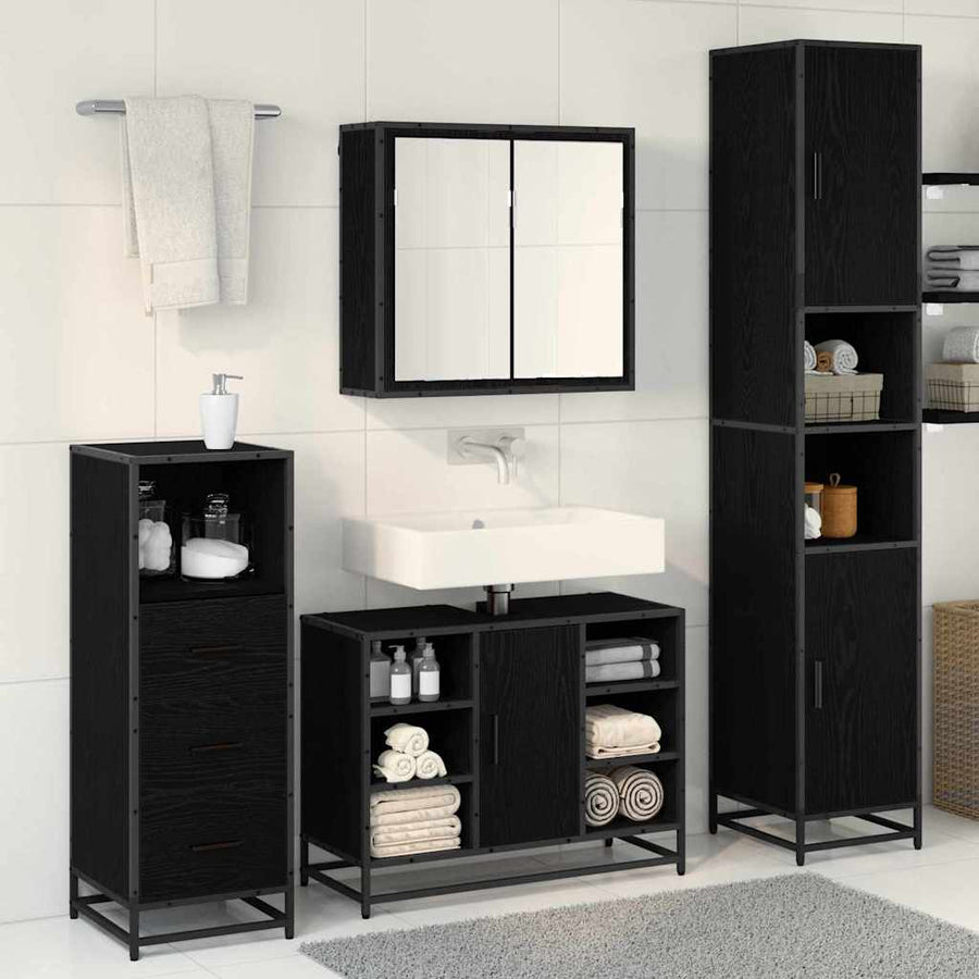 Badkamermeubelset met opslag 3 pcs Zwart eiken 80 x 33 x 60 cm