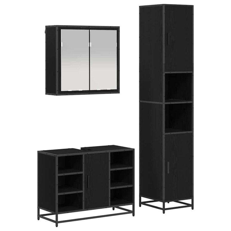 Badkamermeubelset met opslag 3 pcs Zwart eiken 80 x 33 x 60 cm