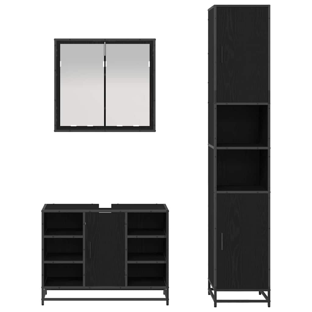 Badkamermeubelset met opslag 3 pcs Zwart eiken 80 x 33 x 60 cm