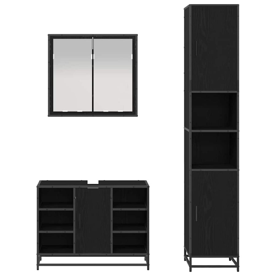 Badkamermeubelset met opslag 3 pcs Zwart eiken 80 x 33 x 60 cm