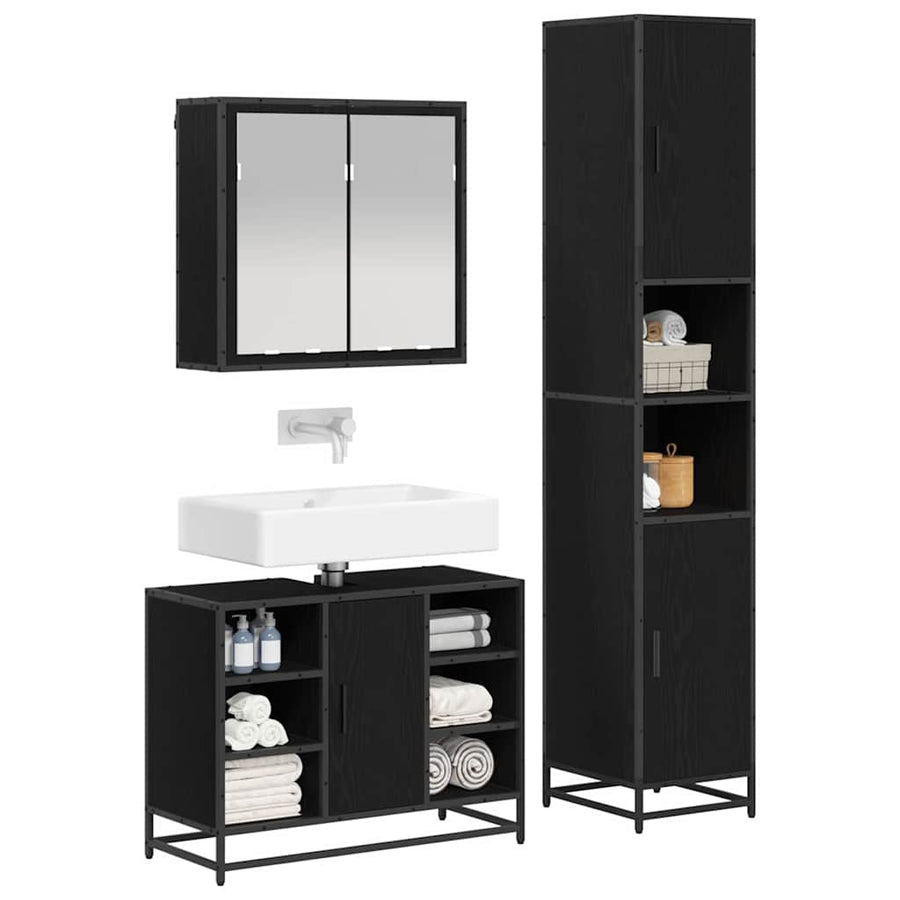 Badkamermeubelset met opslag 3 pcs Zwart eiken 80 x 33 x 60 cm