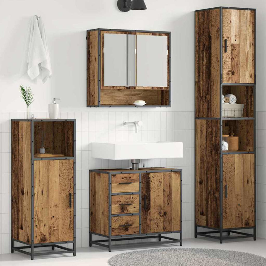 Badkamermeubelset met lade 3 pcs Oud Hout Bewerkt hout