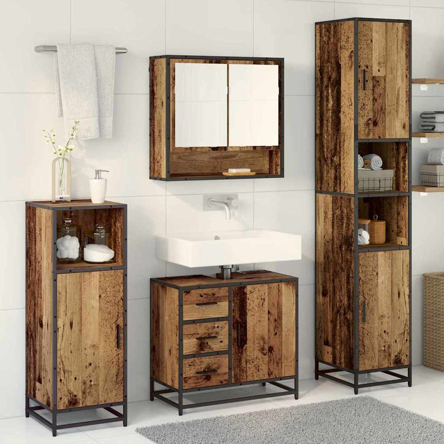 Badkamermeubelset met lade 3 pcs Oud Hout Bewerkt hout