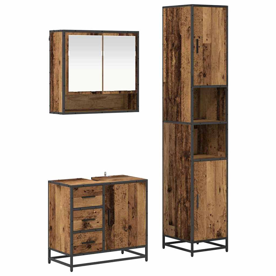 Badkamermeubelset met lade 3 pcs Oud Hout Bewerkt hout