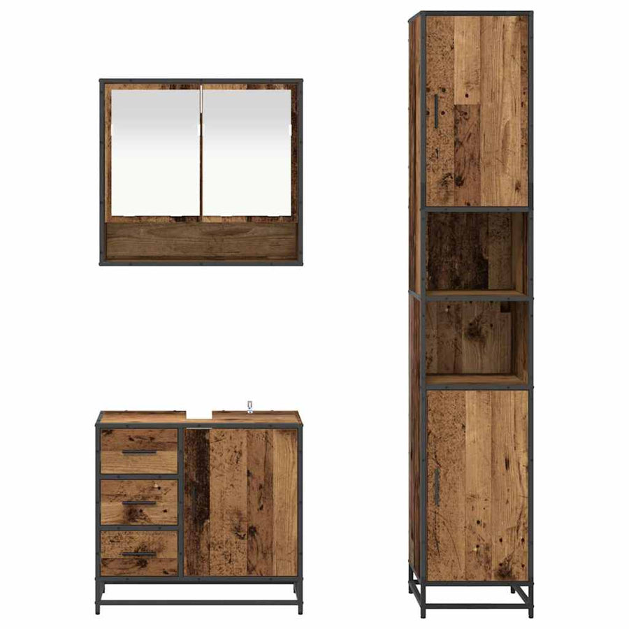Badkamermeubelset met lade 3 pcs Oud Hout Bewerkt hout