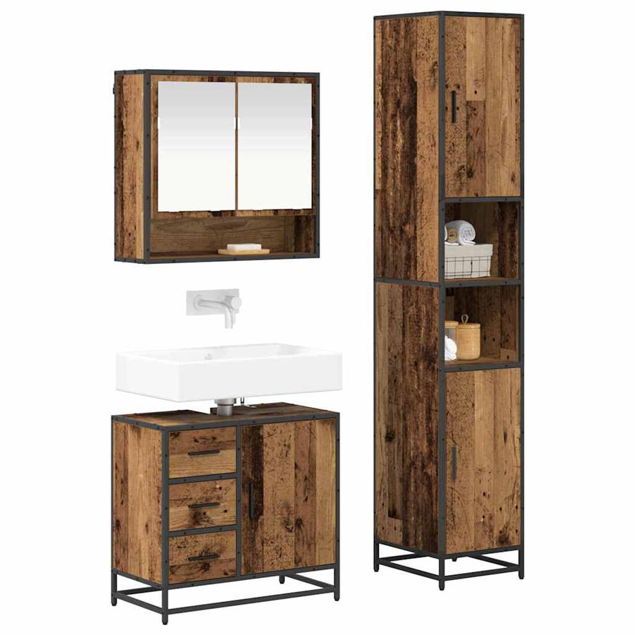 Badkamermeubelset met lade 3 pcs Oud Hout Bewerkt hout