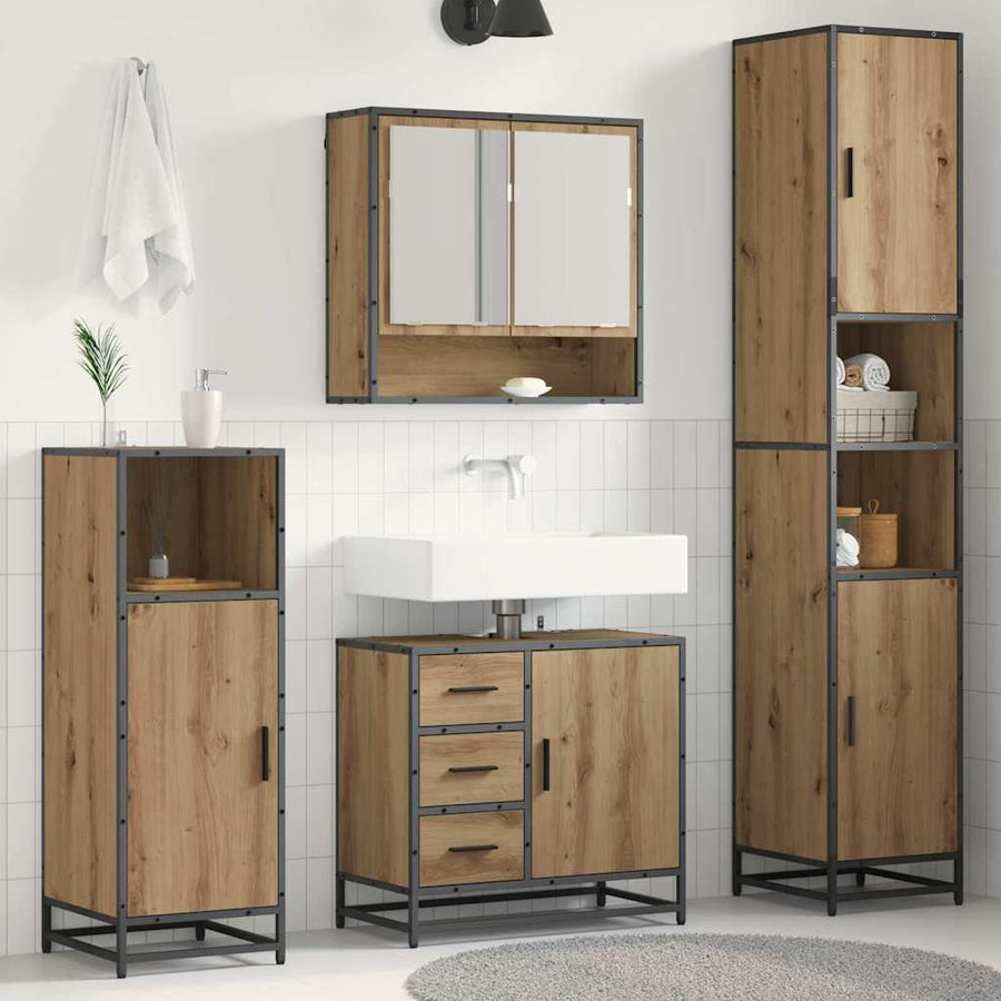 Badkamermeubelset met lade 3 pcs Artisan Eiken Bewerkt hout