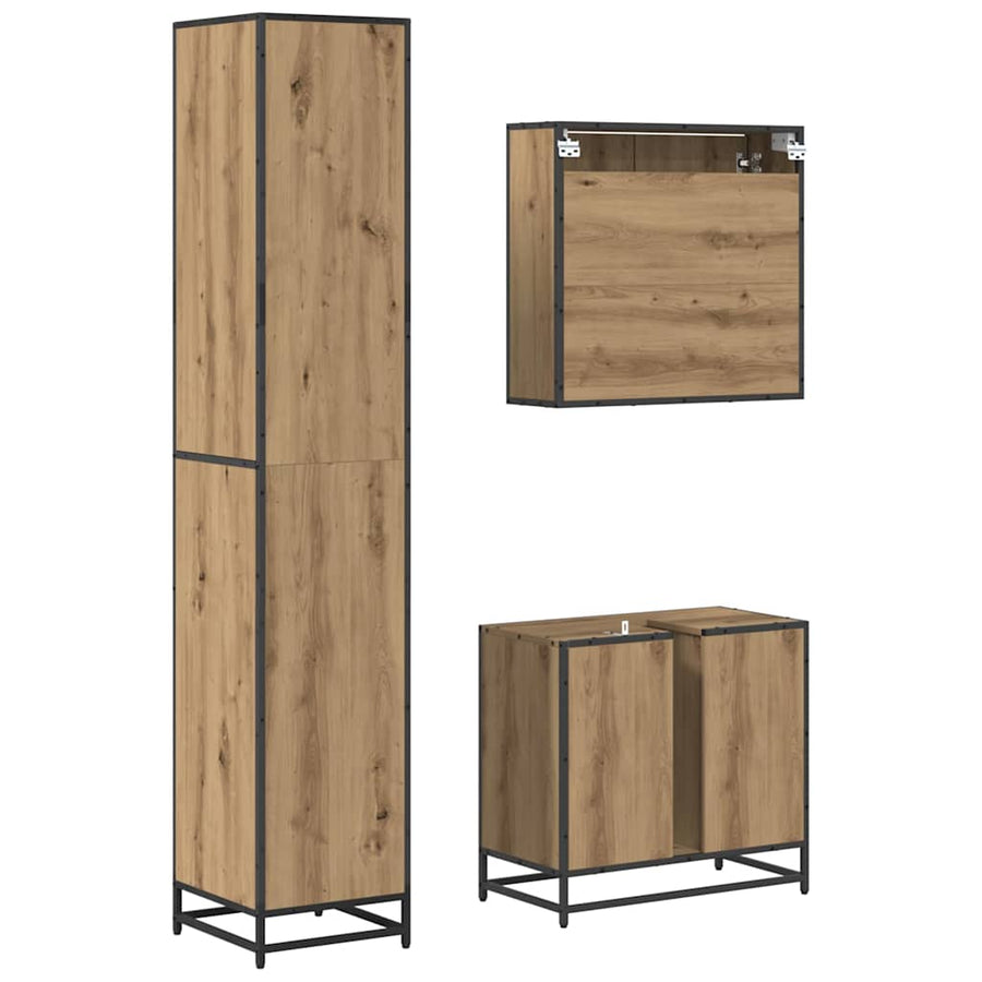 Badkamermeubelset met lade 3 pcs Artisan Eiken Bewerkt hout