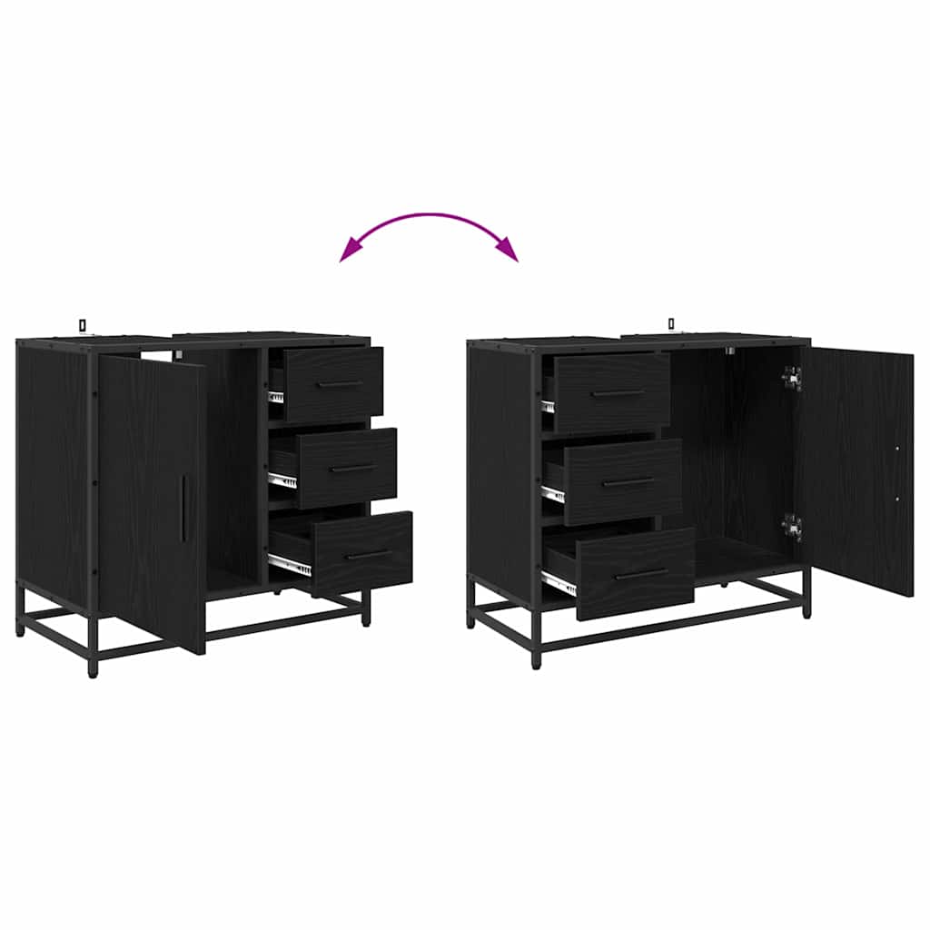 Badkamermeubelset met lade 3 pcs Zwart Eiken Bewerkt hout