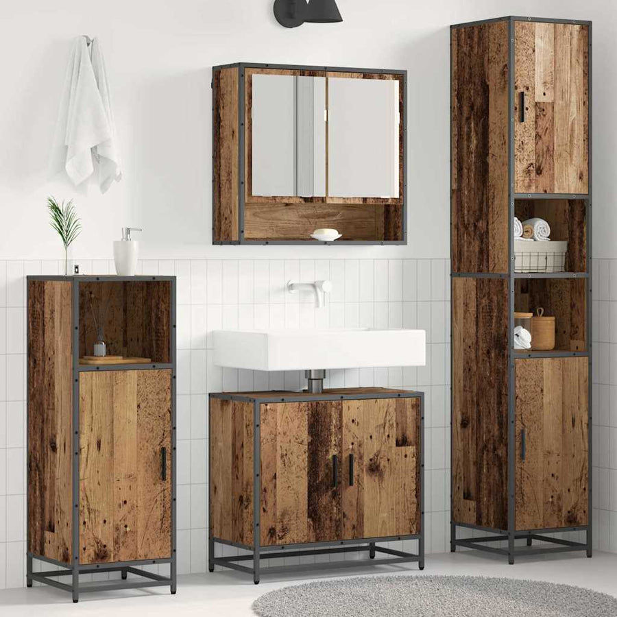 Badkamermeubelset met plank 3 pcs Oud Hout Bewerkt hout