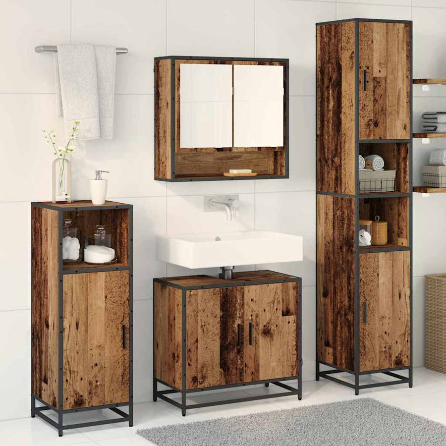 Badkamermeubelset met plank 3 pcs Oud Hout Bewerkt hout