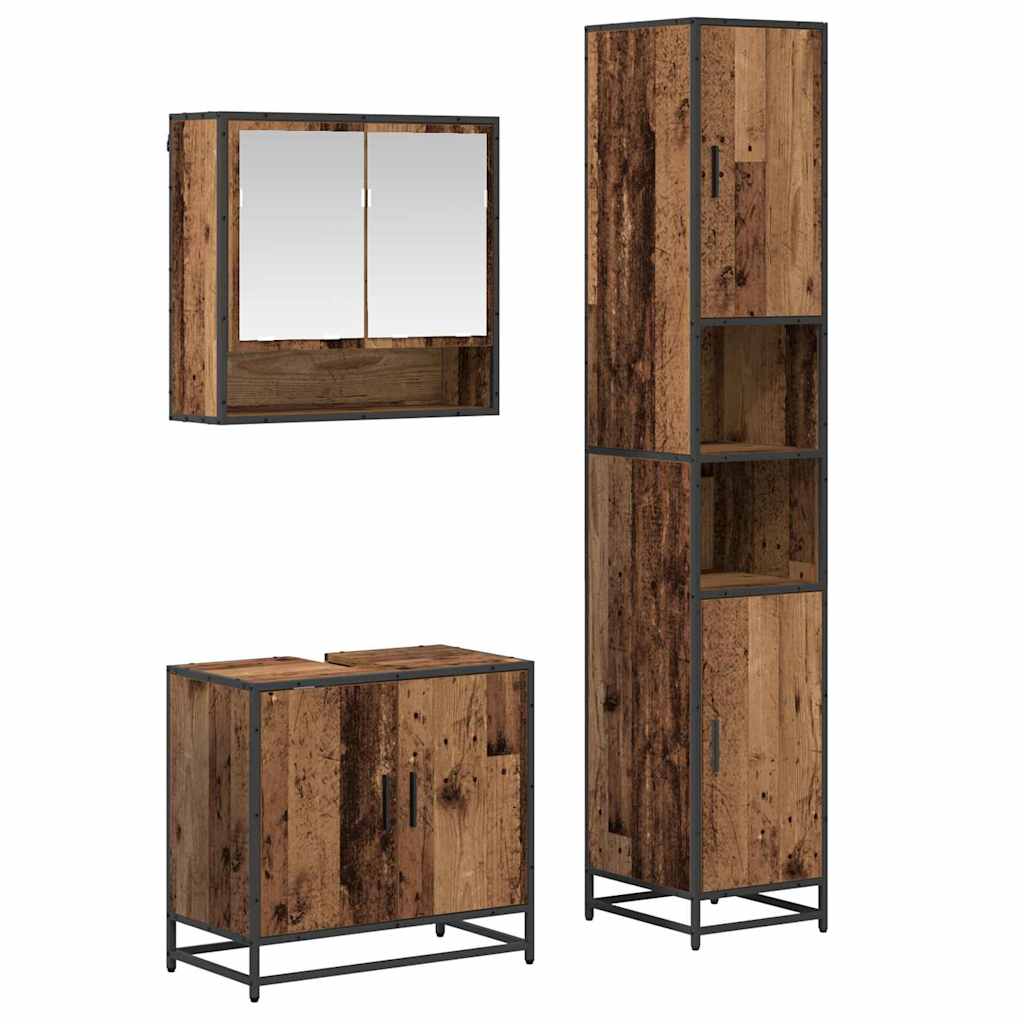 Badkamermeubelset met plank 3 pcs Oud Hout Bewerkt hout