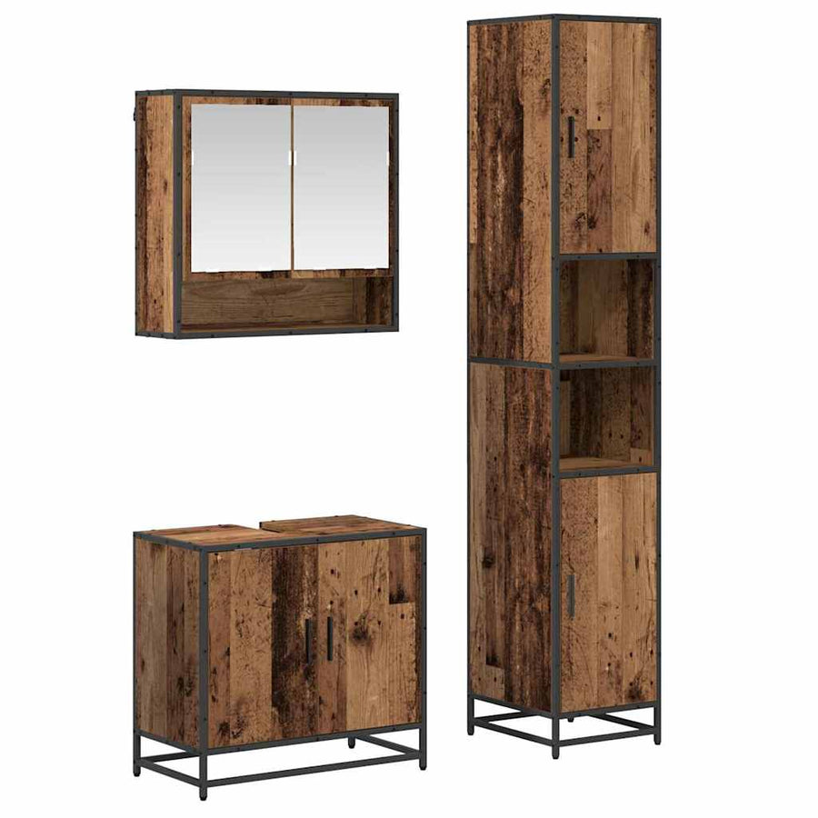 Badkamermeubelset met plank 3 pcs Oud Hout Bewerkt hout