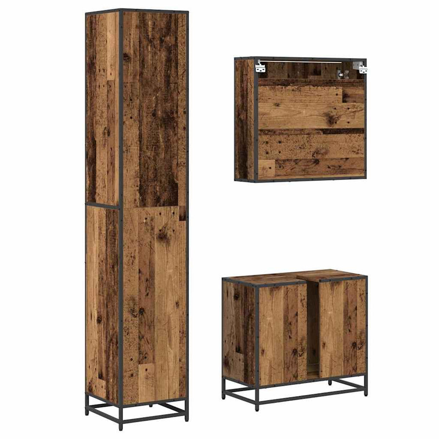 Badkamermeubelset met plank 3 pcs Oud Hout Bewerkt hout