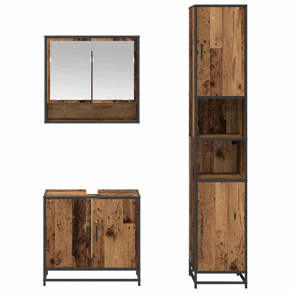 Badkamermeubelset met plank 3 pcs Oud Hout Bewerkt hout