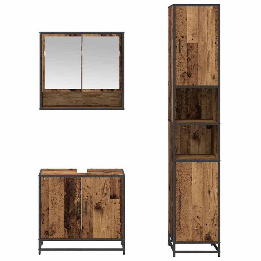 Badkamermeubelset met plank 3 pcs Oud Hout Bewerkt hout