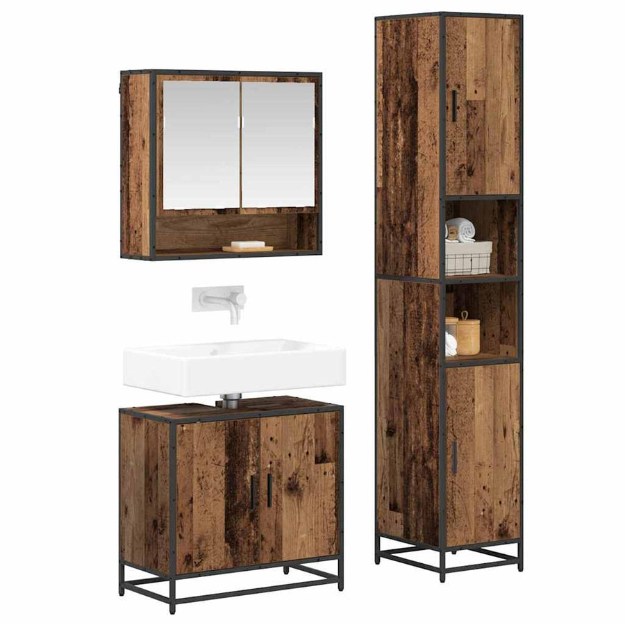 Badkamermeubelset met plank 3 pcs Oud Hout Bewerkt hout