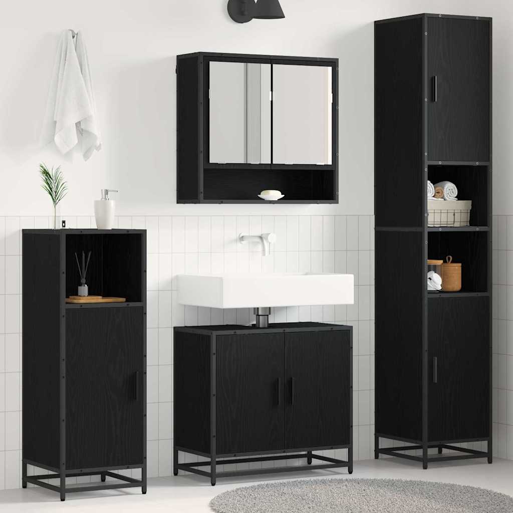 Badkamermeubelset met plank 3 pcs Zwart Eiken Bewerkt hout