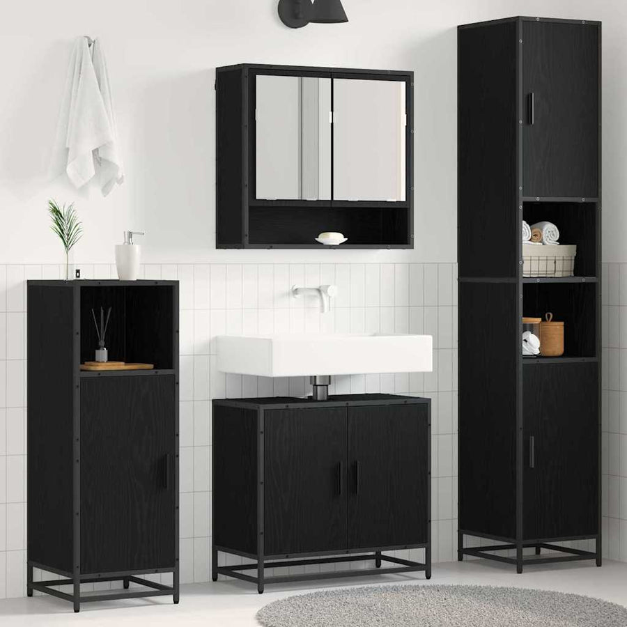 Badkamermeubelset met plank 3 pcs Zwart Eiken Bewerkt hout