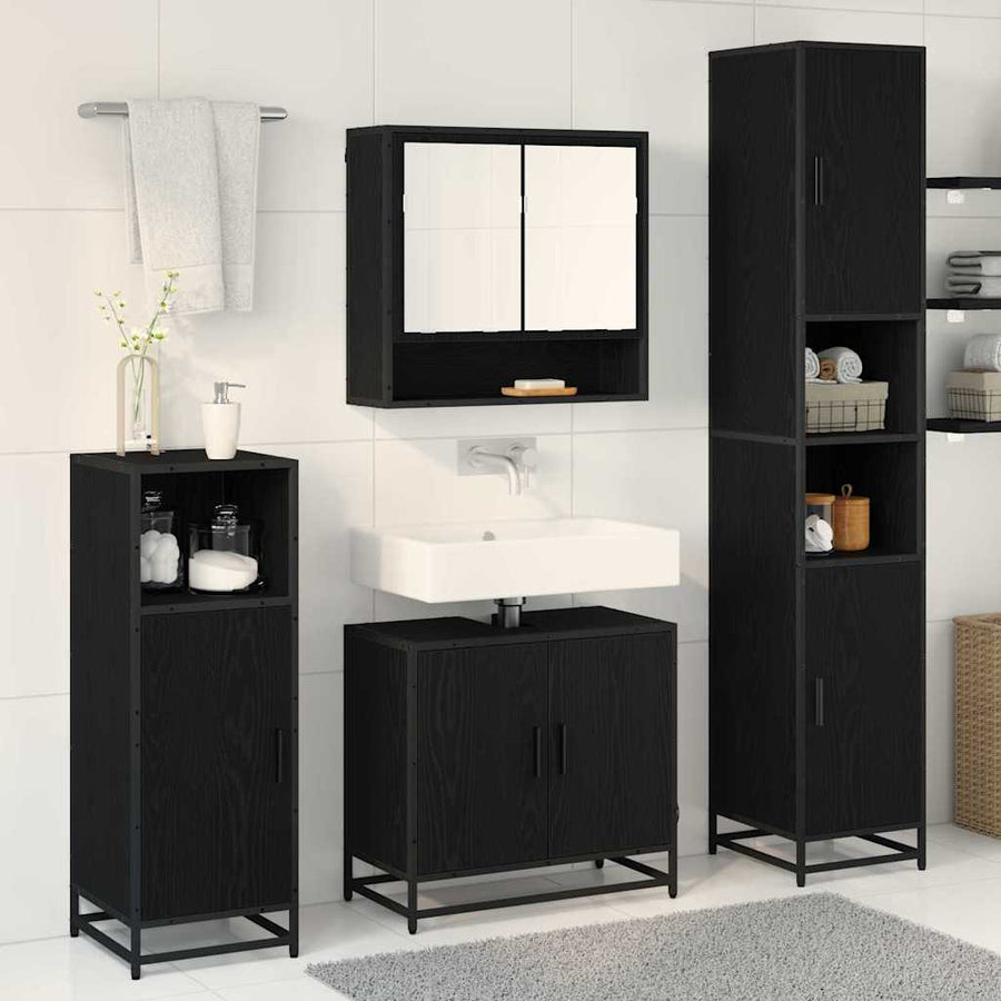 Badkamermeubelset met plank 3 pcs Zwart Eiken Bewerkt hout