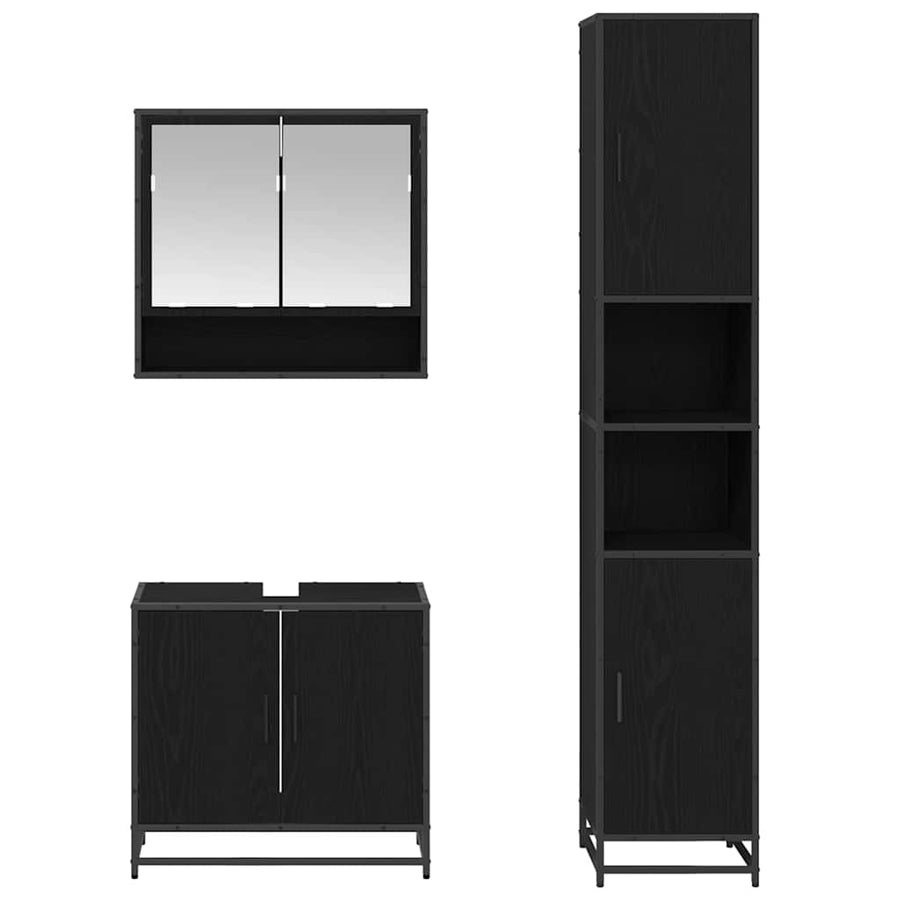 Badkamermeubelset met plank 3 pcs Zwart Eiken Bewerkt hout