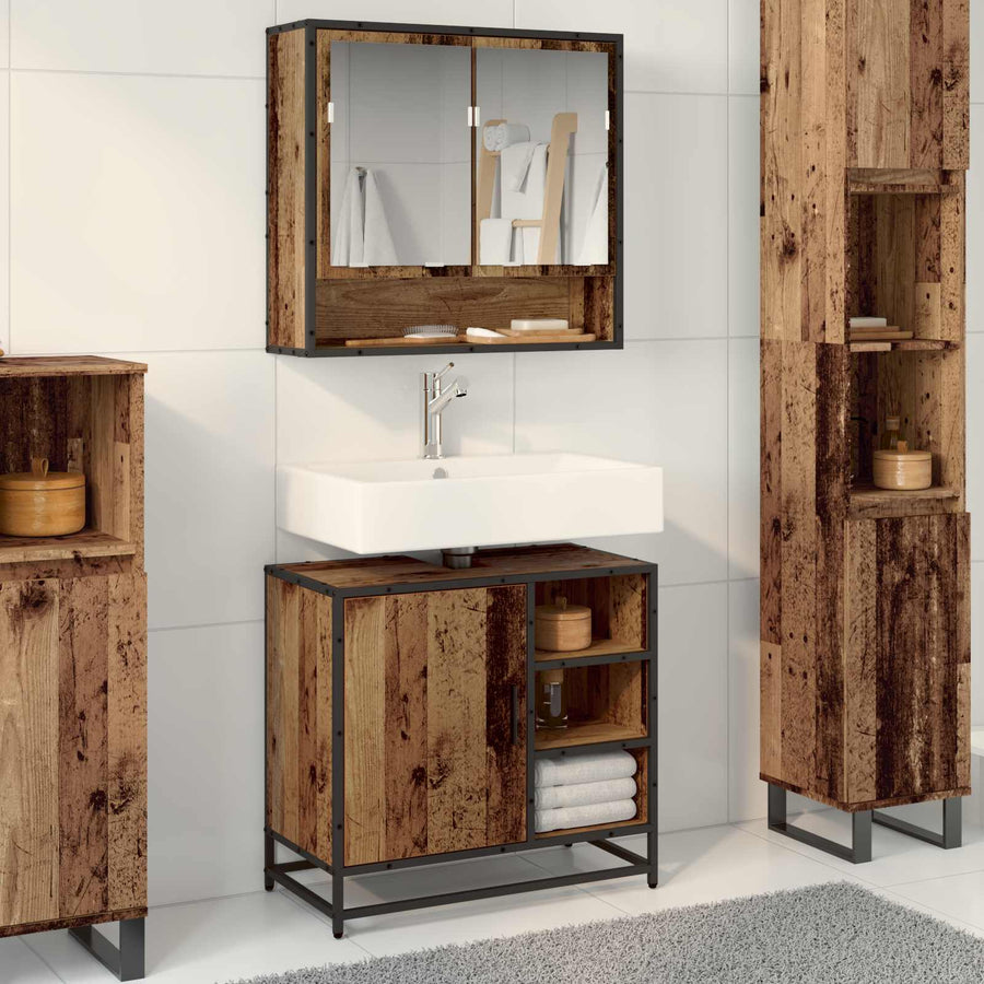 Badkamermeubelset met lade 2 pcs Oud Hout Bewerkt hout