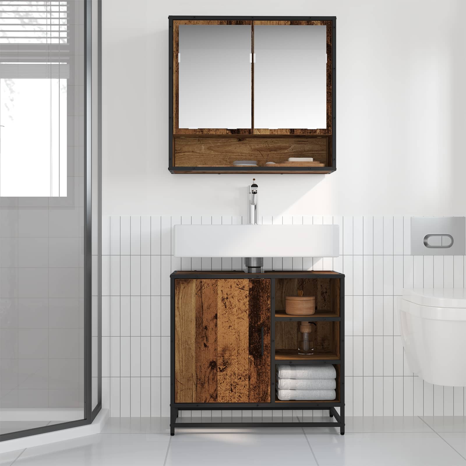 Badkamermeubelset met lade 2 pcs Oud Hout Bewerkt hout