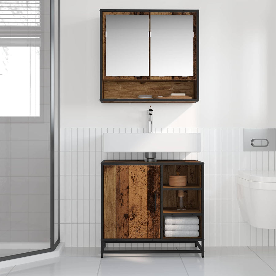 Badkamermeubelset met lade 2 pcs Oud Hout Bewerkt hout