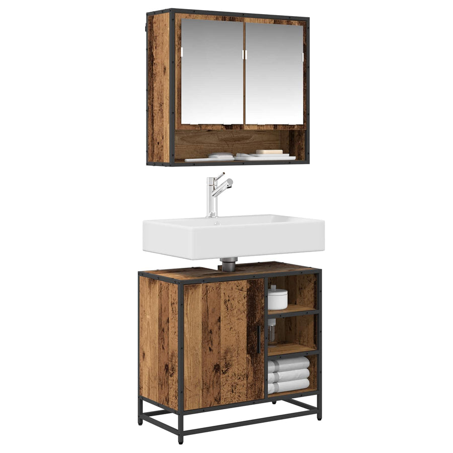 Badkamermeubelset met lade 2 pcs Oud Hout Bewerkt hout