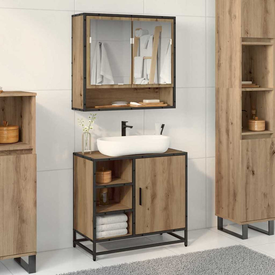 Badkamermeubelset met lade 2 pcs Artisan Eiken Bewerkt hout