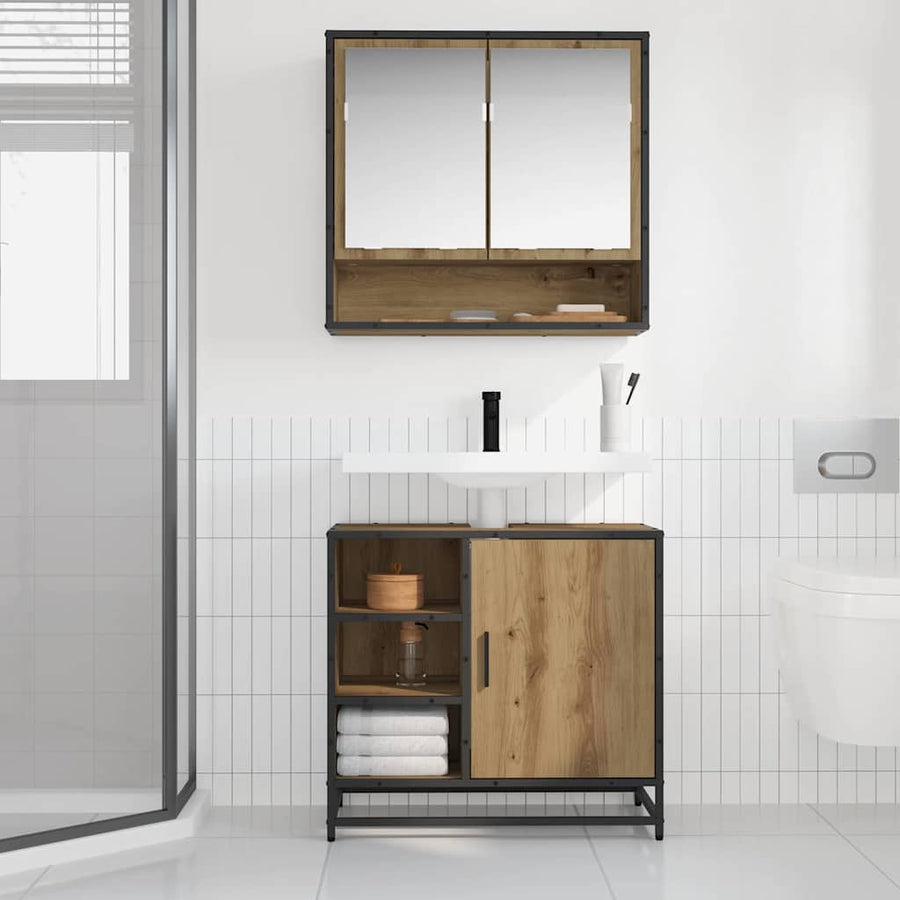 Badkamermeubelset met lade 2 pcs Artisan Eiken Bewerkt hout