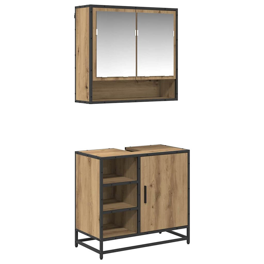 Badkamermeubelset met lade 2 pcs Artisan Eiken Bewerkt hout