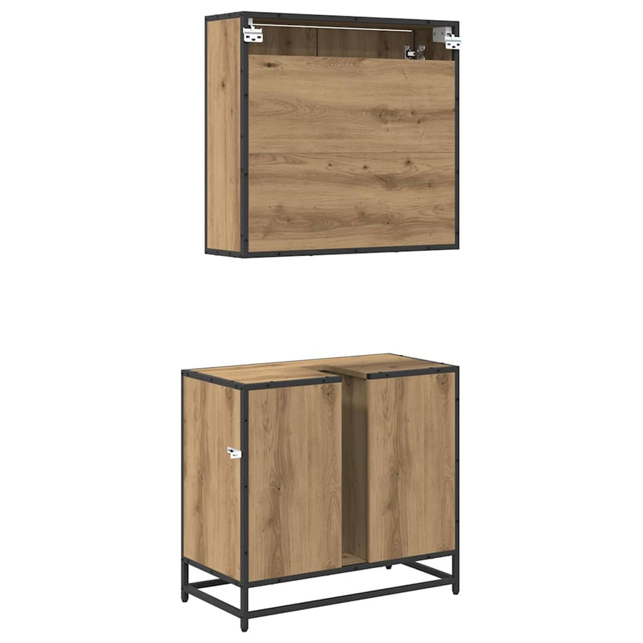 Badkamermeubelset met lade 2 pcs Artisan Eiken Bewerkt hout