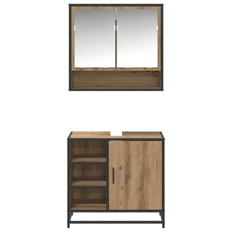 Badkamermeubelset met lade 2 pcs Artisan Eiken Bewerkt hout