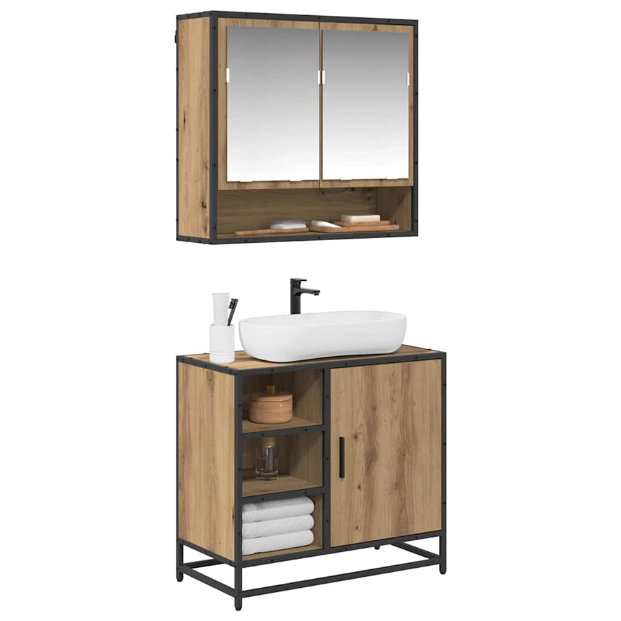 Badkamermeubelset met lade 2 pcs Artisan Eiken Bewerkt hout