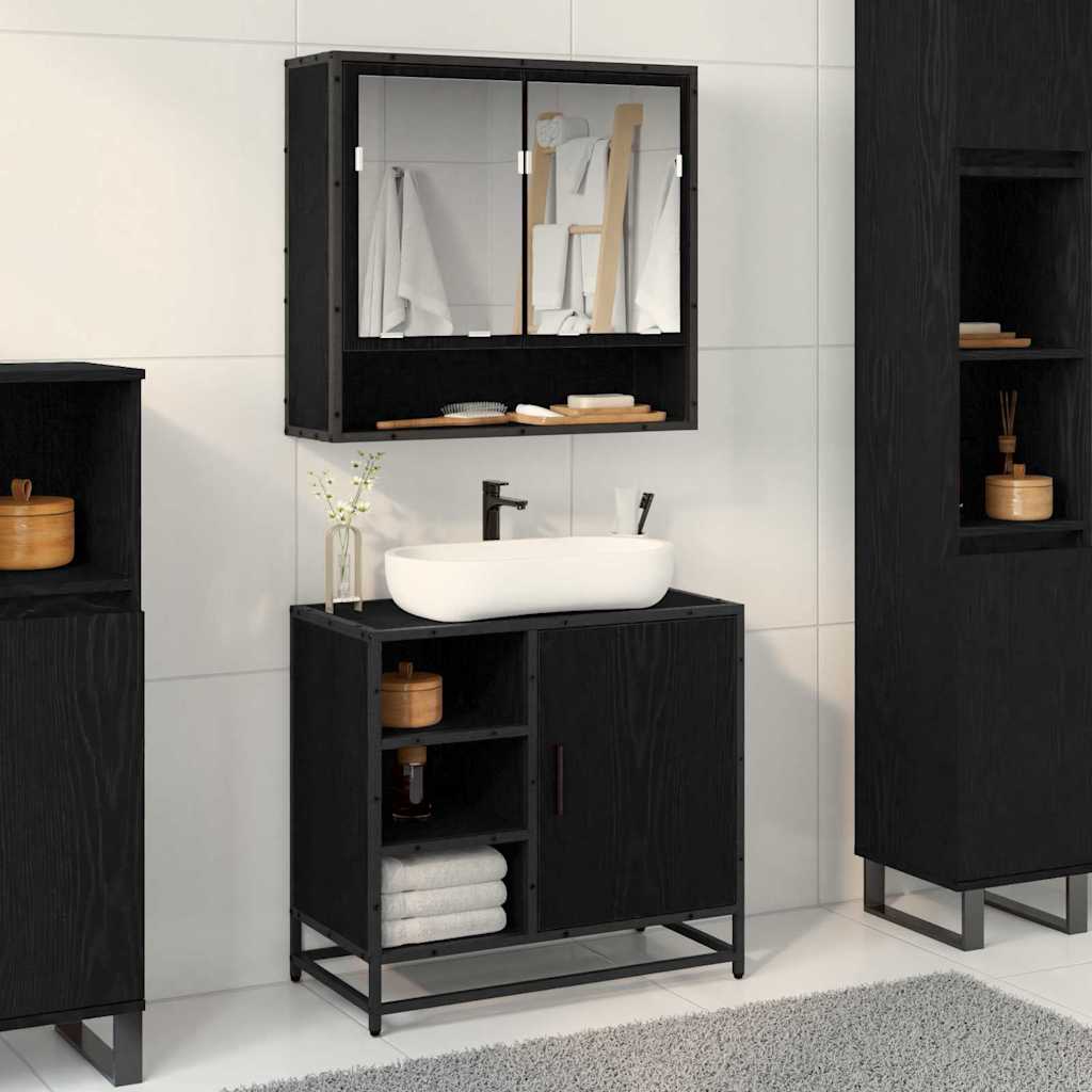 Badkamermeubelset met lade 2 pcs Zwart Eiken Bewerkt hout
