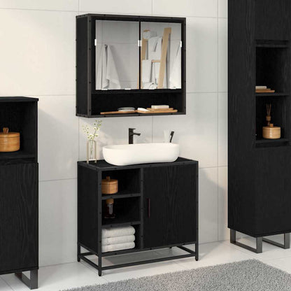 Badkamermeubelset met lade 2 pcs Zwart Eiken Bewerkt hout