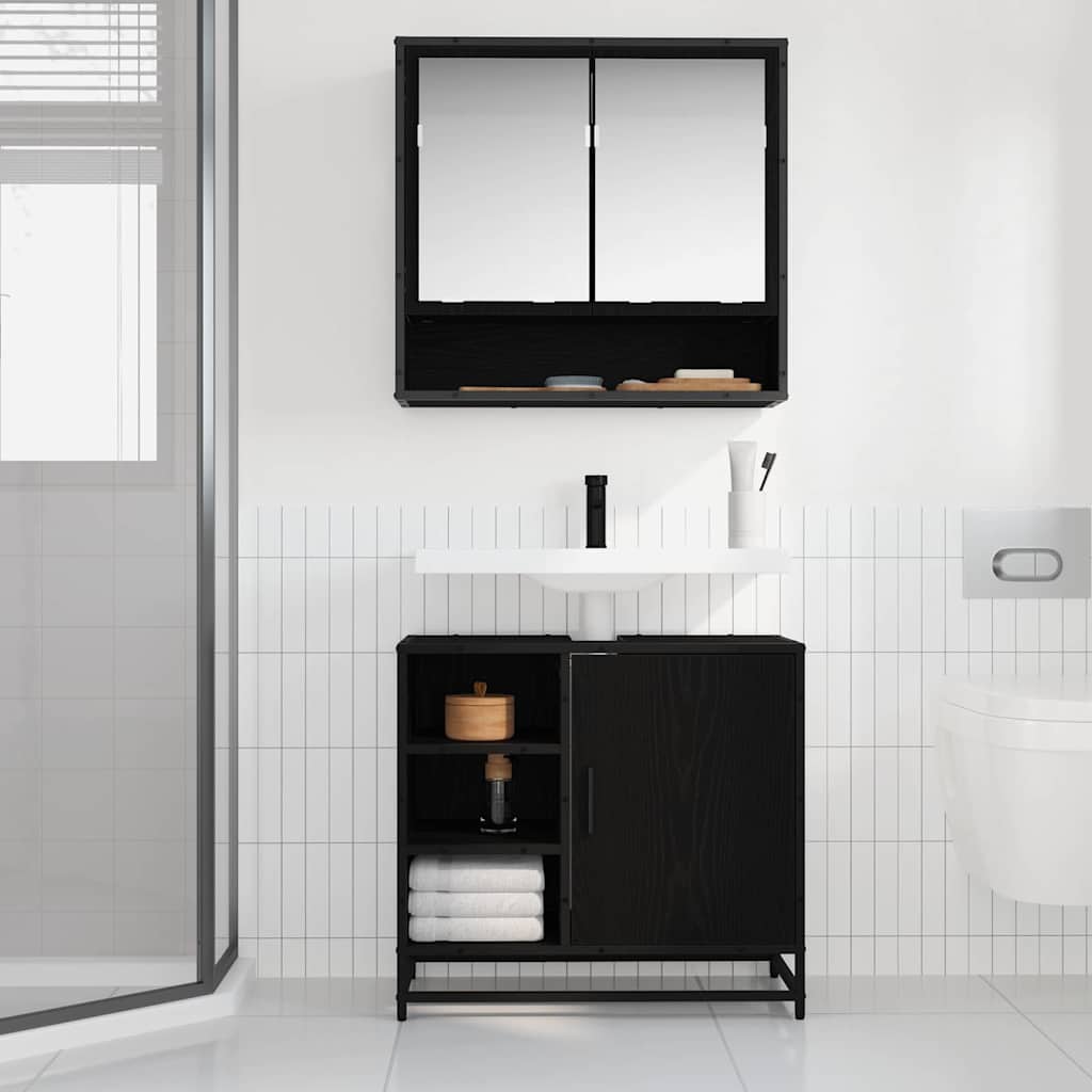 Badkamermeubelset met lade 2 pcs Zwart Eiken Bewerkt hout