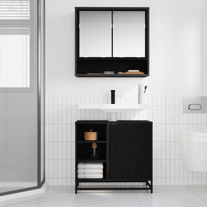 Badkamermeubelset met lade 2 pcs Zwart Eiken Bewerkt hout